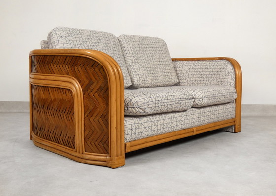 Image 1 of Sofa aus Bambus und Rattan mit grafischem Stoff