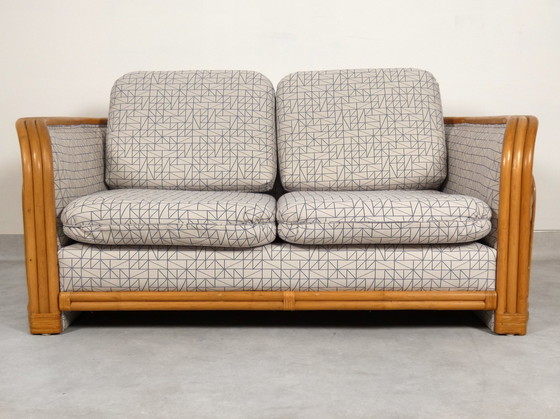 Image 1 of Sofa aus Bambus und Rattan mit grafischem Stoff