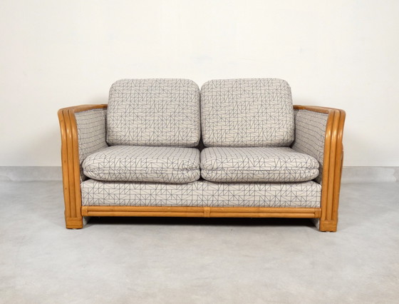 Image 1 of Sofa aus Bambus und Rattan mit grafischem Stoff