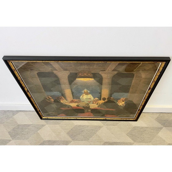 Image 1 of Das letzte Abendmahl – Vintage-Druck eines christlichen deutschen Künstlers aus den 1930er Jahren, gerahmt