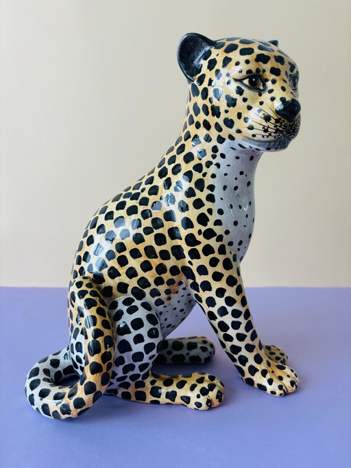 Vintage Italienische Keramik Leopard Statue