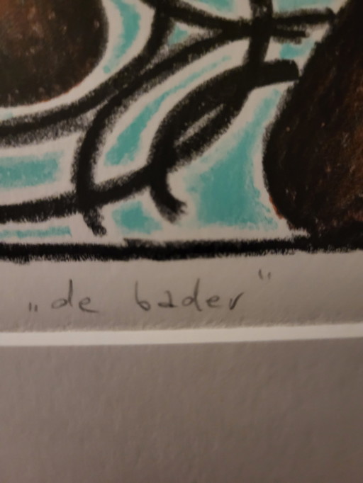 Grafische Arbeit oder Lithographie, „De Bader“, Künstler Thé van Bergen, Niederlande, 2010