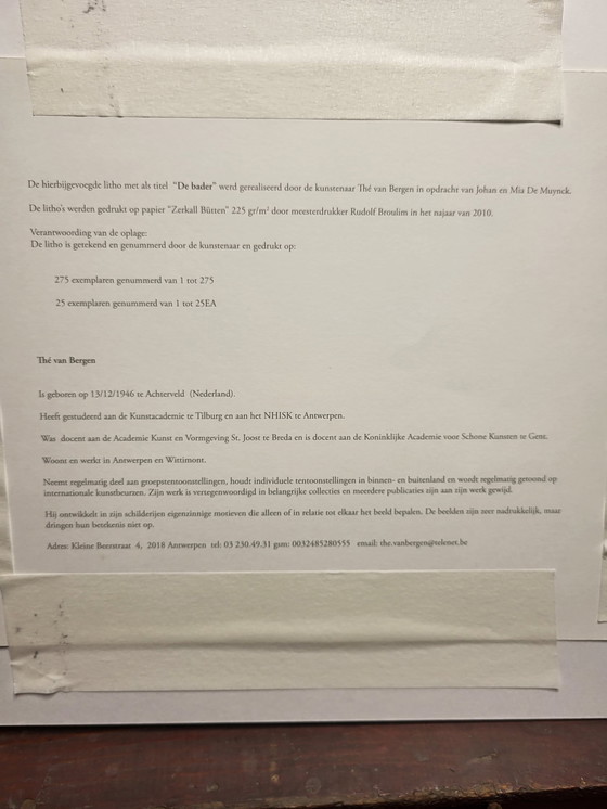 Image 1 of Grafische Arbeit oder Lithographie, „De Bader“, Künstler Thé van Bergen, Niederlande, 2010