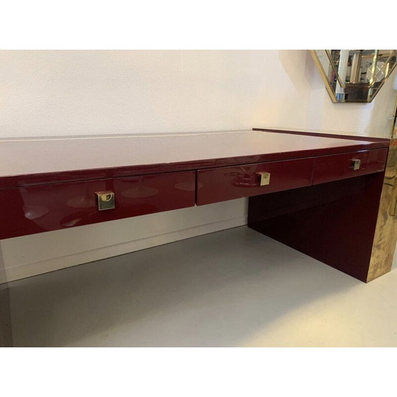 Image 1 of Vintage Schreibtisch aus lackiertem Holz und Messing von Jean Claude Mahey, 1970