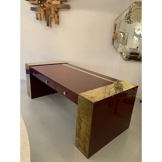 Image 1 of Vintage Schreibtisch aus lackiertem Holz und Messing von Jean Claude Mahey, 1970