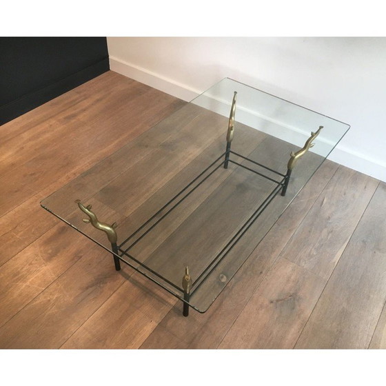 Image 1 of Couchtisch aus Schmiedeeisen und Glas, 1970