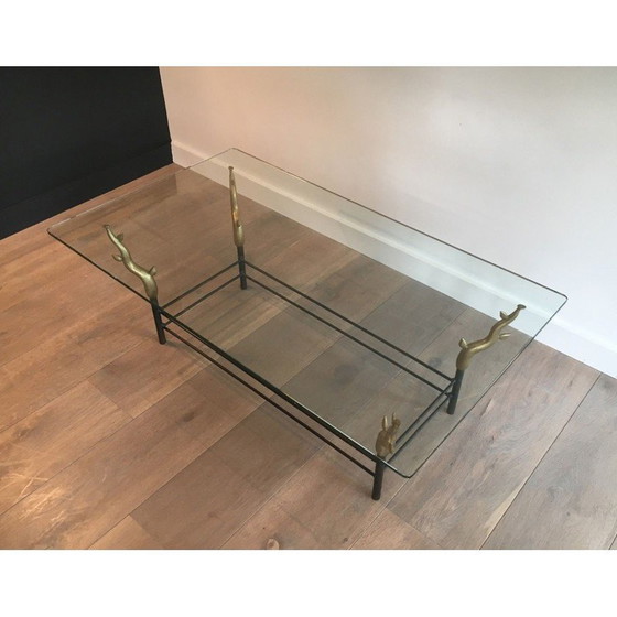 Image 1 of Couchtisch aus Schmiedeeisen und Glas, 1970