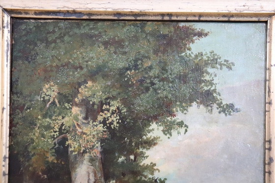 Image 1 of Italienische antike Ölgemälde auf Leinwand, Woodland Landscape