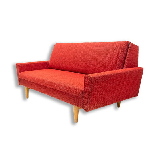Image 1 of Vintage Klappsofa aus Holz und Stoff, Tschechoslowakei 1960