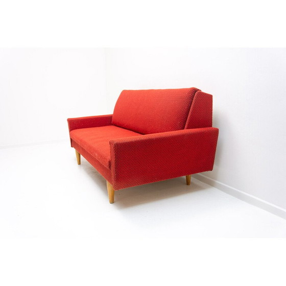 Image 1 of Vintage Klappsofa aus Holz und Stoff, Tschechoslowakei 1960