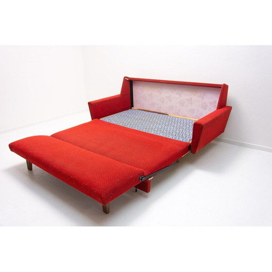 Image 1 of Vintage Klappsofa aus Holz und Stoff, Tschechoslowakei 1960