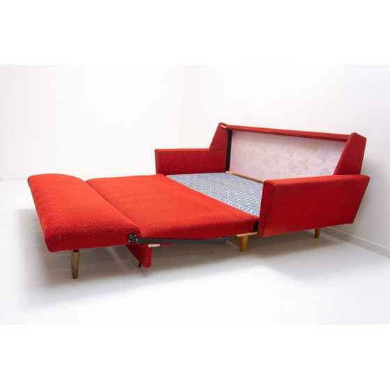 Image 1 of Vintage Klappsofa aus Holz und Stoff, Tschechoslowakei 1960