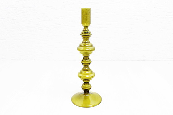 Image 1 of Vintage Kerzenhalter aus Bernstein Glas 1980