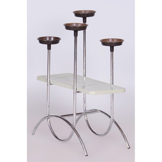 Image 1 of Vintage Bauhaus Blumenständer aus verchromtem Stahl und Bakelit, Tschechien 1940er Jahre