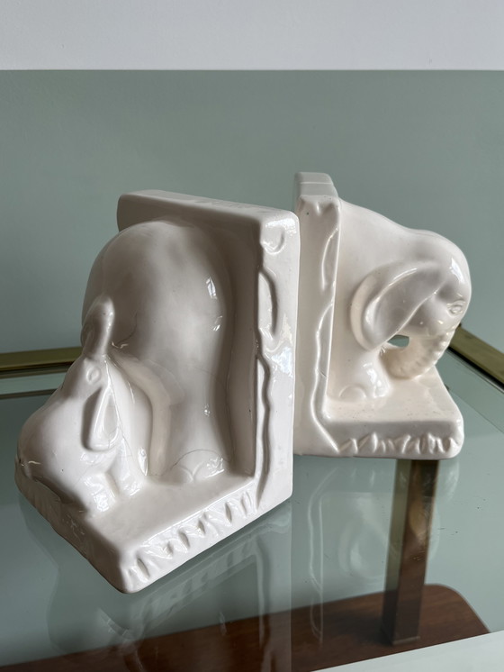 Image 1 of Vintage Buchstützen Elefant weiß