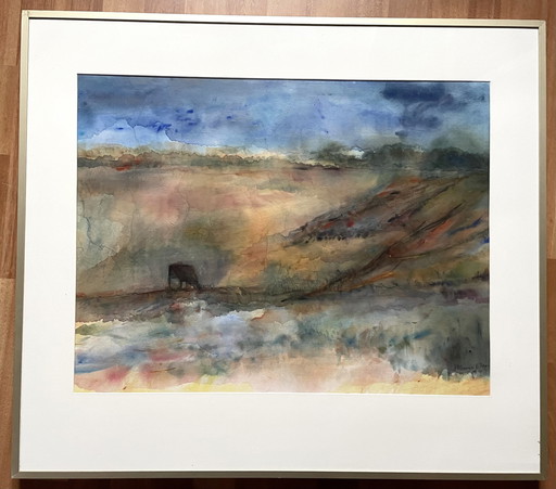 Landschaft. Aquarell Gerahmt.