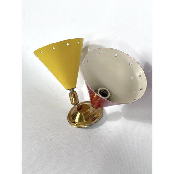 Image 1 of Italienische Doppelkegel-Wandlampe aus Messing, 1950er Jahre