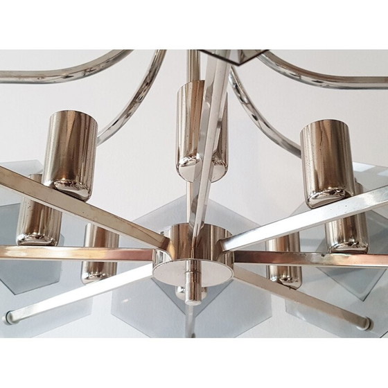 Image 1 of Vintage-Kronleuchter aus Glas und Stahl von Sische, 1980