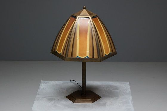 Image 1 of Bronze-Tischlampe der Amsterdamer Schule, Niederlande, 1920er Jahre