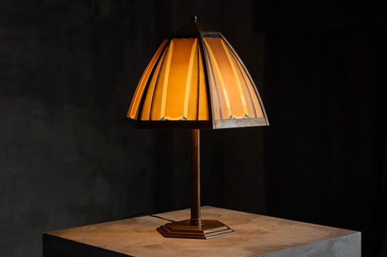 Image 1 of Bronze-Tischlampe der Amsterdamer Schule, Niederlande, 1920er Jahre