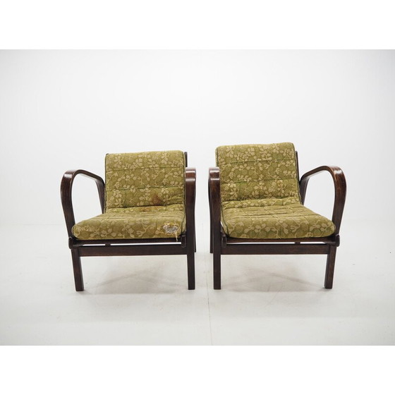 Image 1 of Paar Vintage-Sessel aus Holz und Stoff von Kropáček, Tschechoslowakei 1950