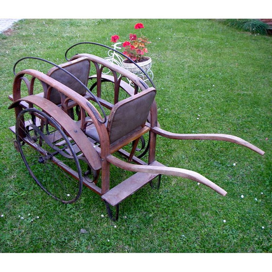 Image 1 of Vintage Zwillingskinderwagen aus Metall und Holz für Thonet