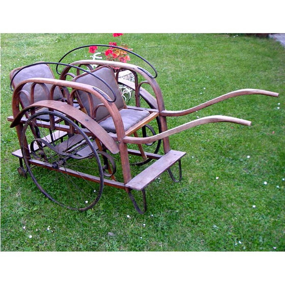 Image 1 of Vintage Zwillingskinderwagen aus Metall und Holz für Thonet