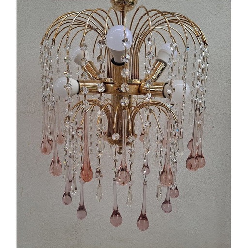 Vintage-Wasserfall-Kronleuchter aus Muranoglas und vergoldetem Metall für Venini