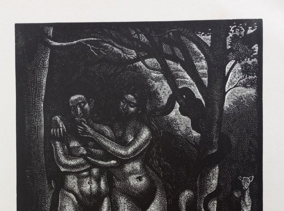 Image 1 of Demetrios Galanis 'Adam und Eva' Art-Deco Holzschnitt Milton 'Paradise Lost' 1930'S