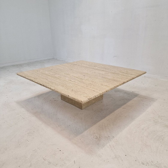 Image 1 of Viereckiger Couchtisch aus Travertin, Italien 1980