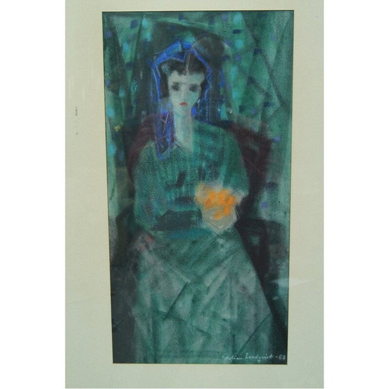 Image 1 of Modernistisches Porträt einer Frau mit Blumen von Fabian Lundqvist, Schweden 1953