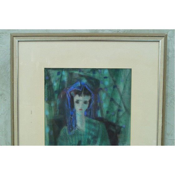 Image 1 of Modernistisches Porträt einer Frau mit Blumen von Fabian Lundqvist, Schweden 1953