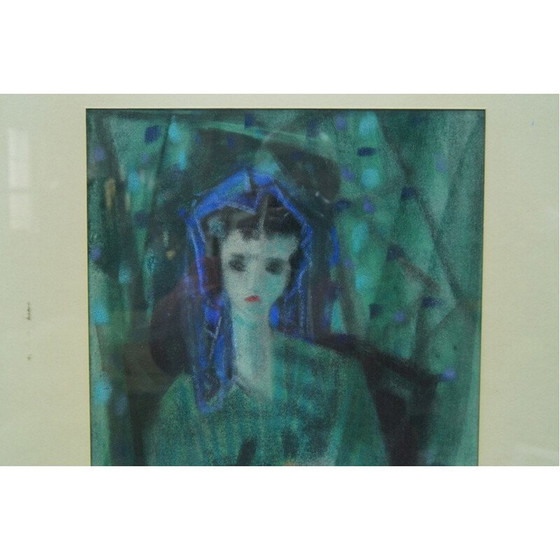 Image 1 of Modernistisches Porträt einer Frau mit Blumen von Fabian Lundqvist, Schweden 1953