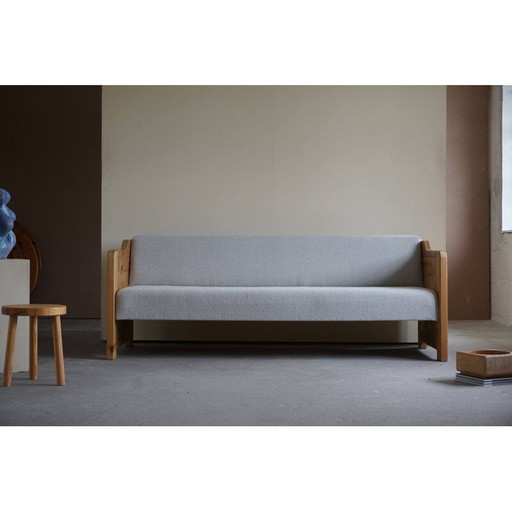 Mid Century dänisches Daybed aus massiver Kiefer und Wolle, 1980er Jahre