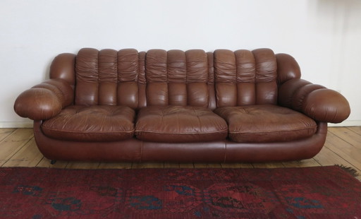 Italienisches voluminöses Leder 3-Sitzer Sofa nach Rino Maturi, 230 cm, 1970er Jahre