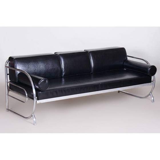 Image 1 of Schwarzes Bauhaus-Ledersofa von Robert Slezak, 1930er Jahre