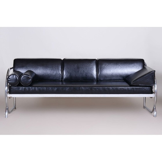 Image 1 of Schwarzes Bauhaus-Ledersofa von Robert Slezak, 1930er Jahre