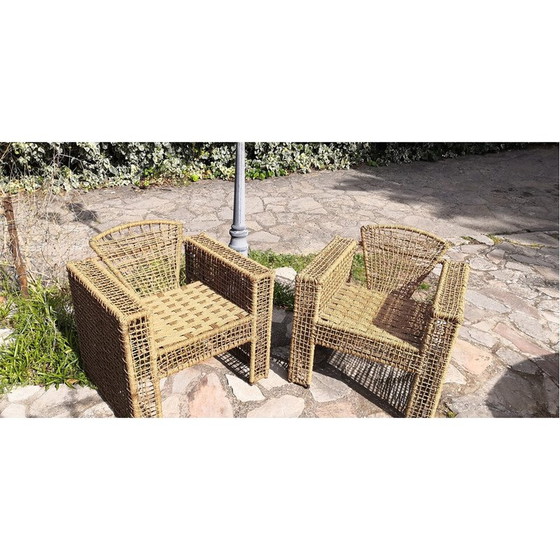 Image 1 of Paar Vintage-Sessel aus Metall und geflochtenem Seil, Frankreich 1980
