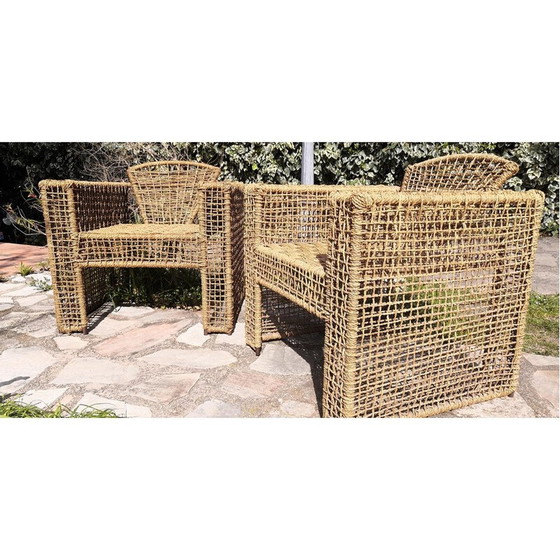 Image 1 of Paar Vintage-Sessel aus Metall und geflochtenem Seil, Frankreich 1980