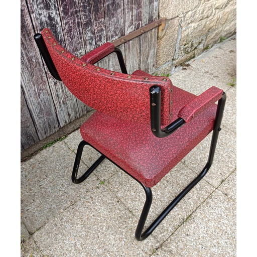 Vintage-Sessel aus Metall und rotem Skai, 1950