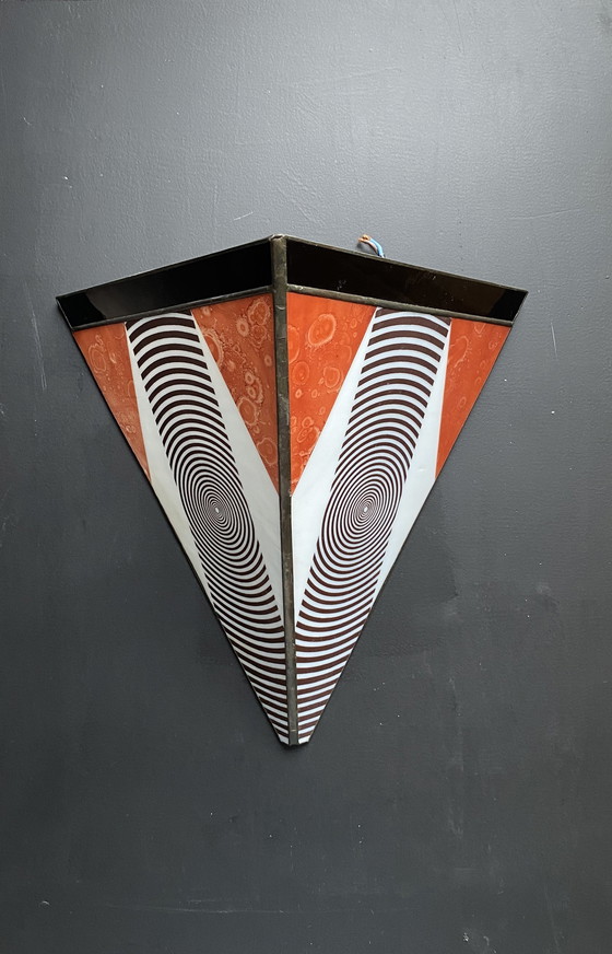 Image 1 of Postmoderne Wandlampe aus Buntglas im Memphis-Stil