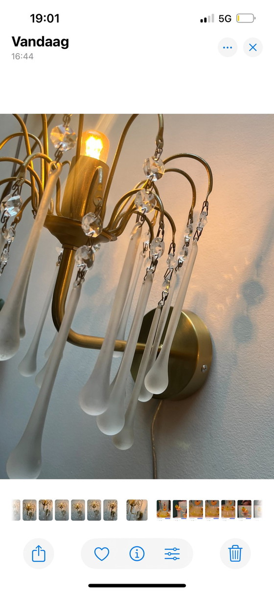 Image 1 of Satz von 2 Teardrop Wandleuchten Vintage Crystal Italienisch