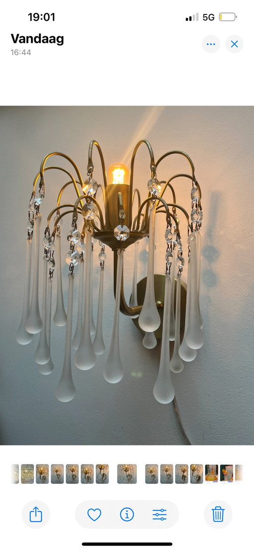 Satz von 2 Teardrop Wandleuchten Vintage Crystal Italienisch