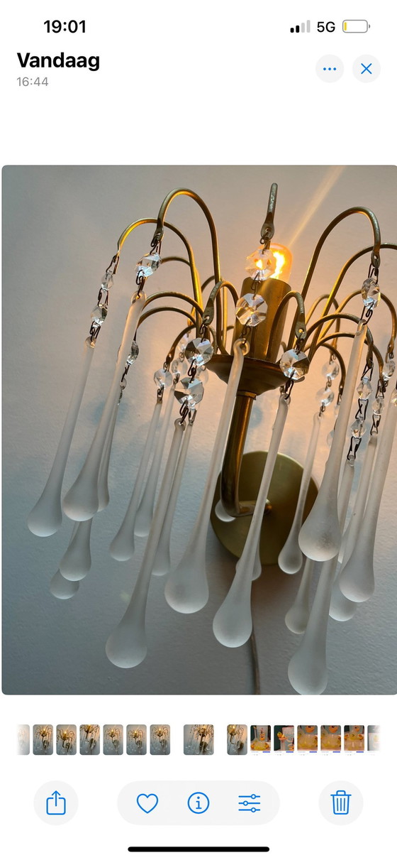 Image 1 of Satz von 2 Teardrop Wandleuchten Vintage Crystal Italienisch
