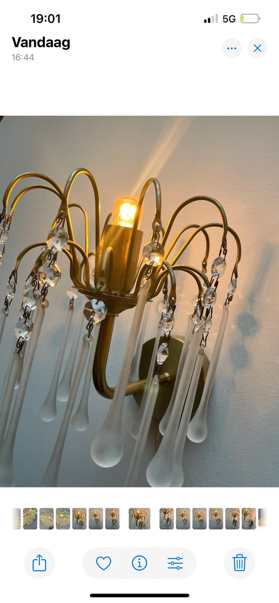 Image 1 of Satz von 2 Teardrop Wandleuchten Vintage Crystal Italienisch