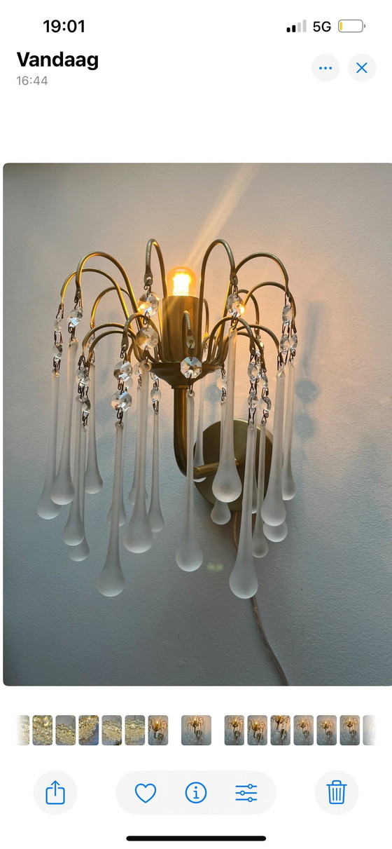 Image 1 of Satz von 2 Teardrop Wandleuchten Vintage Crystal Italienisch