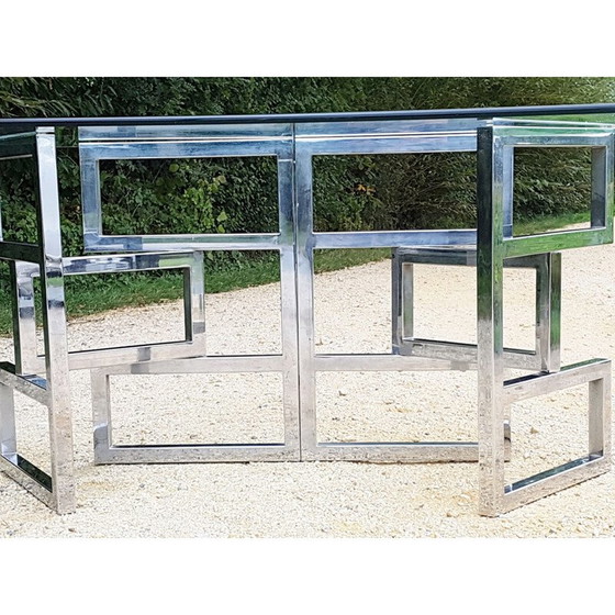 Image 1 of Vintage Esstisch aus Stahl und Glas 1970