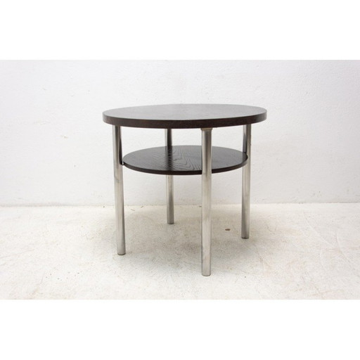 Vintage Bauhaus Couchtisch aus verchromtem Metall und Eiche von Robert Slezák für Kovona, Tschechoslowakei 1930er Jahre