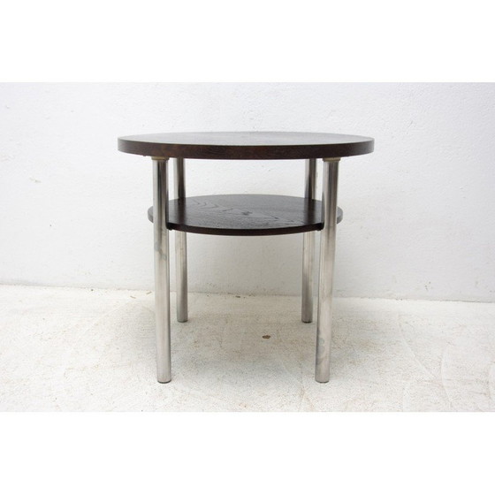 Image 1 of Vintage Bauhaus Couchtisch aus verchromtem Metall und Eiche von Robert Slezák für Kovona, Tschechoslowakei 1930er Jahre