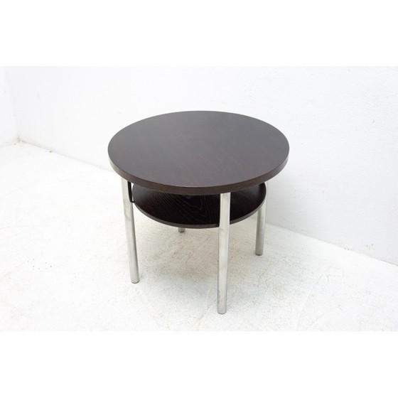 Image 1 of Vintage Bauhaus Couchtisch aus verchromtem Metall und Eiche von Robert Slezák für Kovona, Tschechoslowakei 1930er Jahre